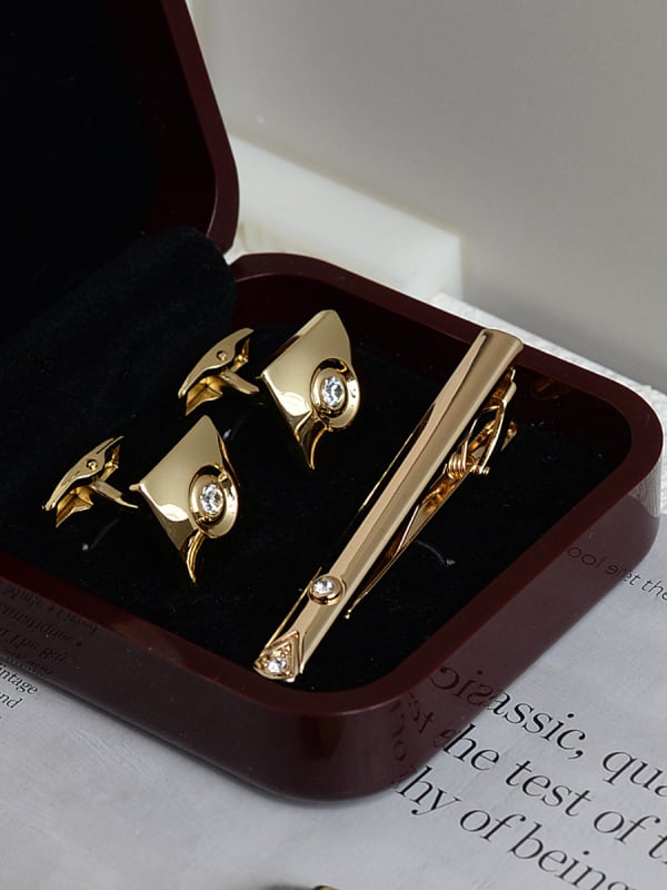 Комплект клип за вратовръзка и маншетни копчета за мъже — сплав, индивидуално опаковано, подарък за сватба или бизнес