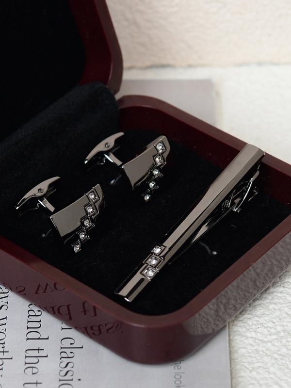 Комплект клип за вратовръзка и маншетни копчета за мъже — сплав, индивидуално опаковано, подарък за сватба или бизнес