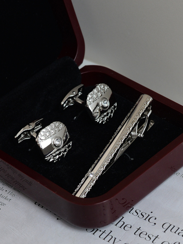 Комплект клип за вратовръзка и маншетни копчета за мъже — сплав, индивидуално опаковано, подарък за сватба или бизнес