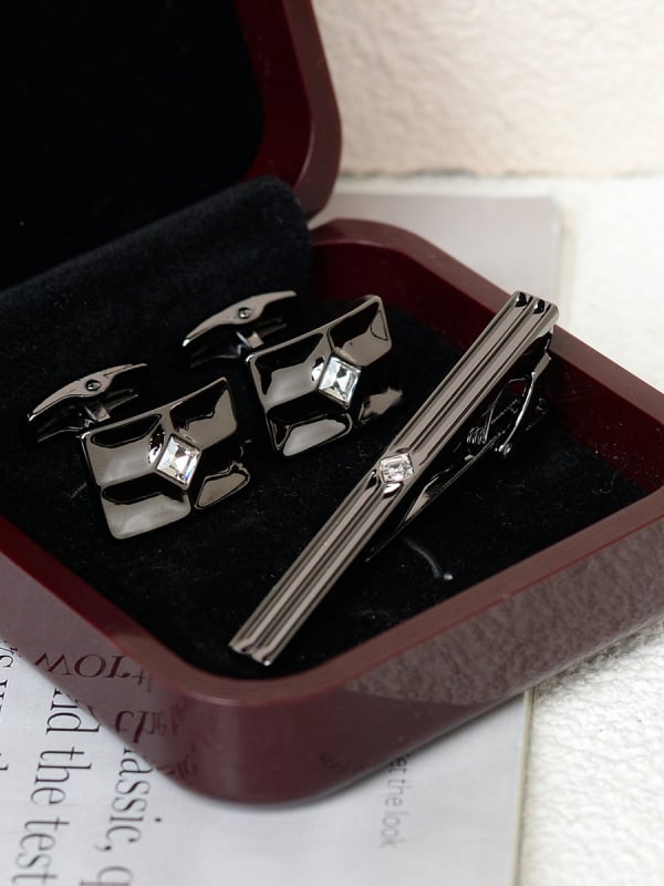 Комплект клип за вратовръзка и маншетни копчета за мъже — сплав, индивидуално опаковано, подарък за сватба или бизнес