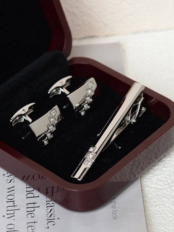 Комплект клип за вратовръзка и маншетни копчета за мъже — сплав, индивидуално опаковано, подарък за сватба или бизнес