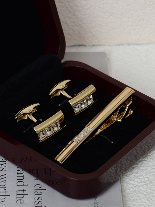 Комплект клип за вратовръзка и маншетни копчета за мъже — сплав, индивидуално опаковано, подарък за сватба или бизнес