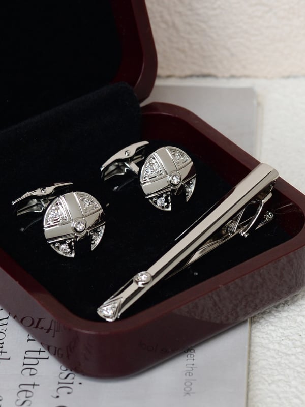 Комплект клип за вратовръзка и маншетни копчета за мъже — сплав, индивидуално опаковано, подарък за сватба или бизнес