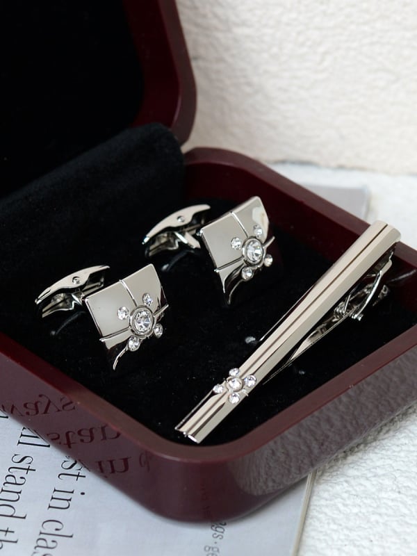 Комплект клип за вратовръзка и маншетни копчета за мъже — сплав, индивидуално опаковано, подарък за сватба или бизнес