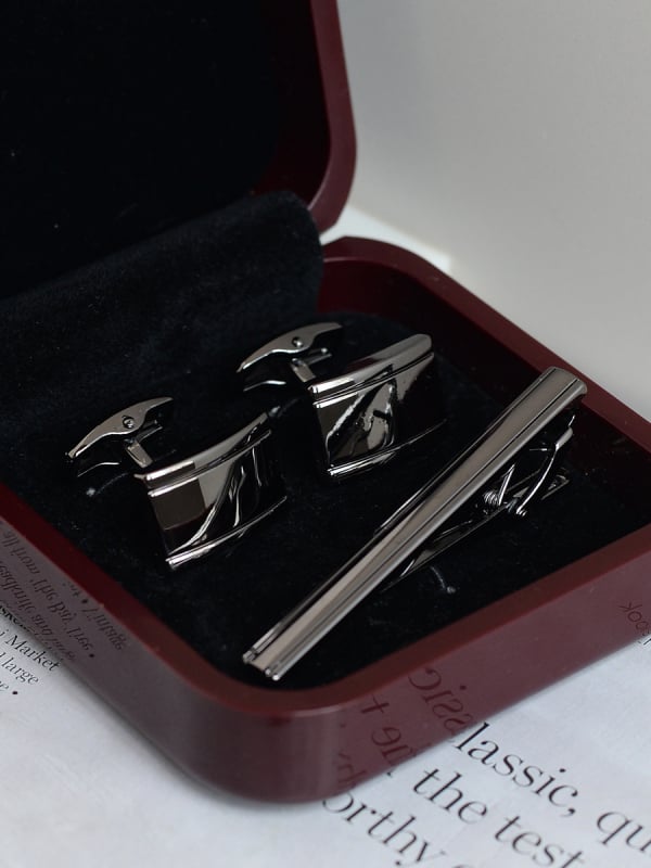 Комплект клип за вратовръзка и маншетни копчета за мъже — сплав, индивидуално опаковано, подарък за сватба или бизнес