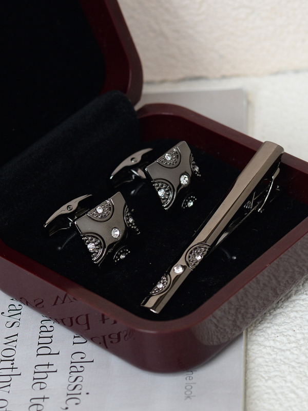 Комплект клип за вратовръзка и маншетни копчета за мъже — сплав, индивидуално опаковано, подарък за сватба или бизнес