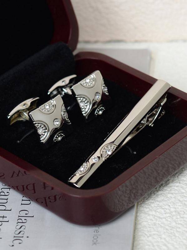 Комплект клип за вратовръзка и маншетни копчета за мъже — сплав, индивидуално опаковано, подарък за сватба или бизнес