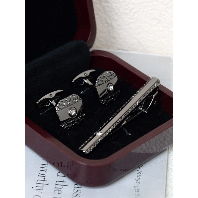 Комплект клип за вратовръзка и маншетни копчета за мъже — сплав, индивидуално опаковано, подарък за сватба или бизнес