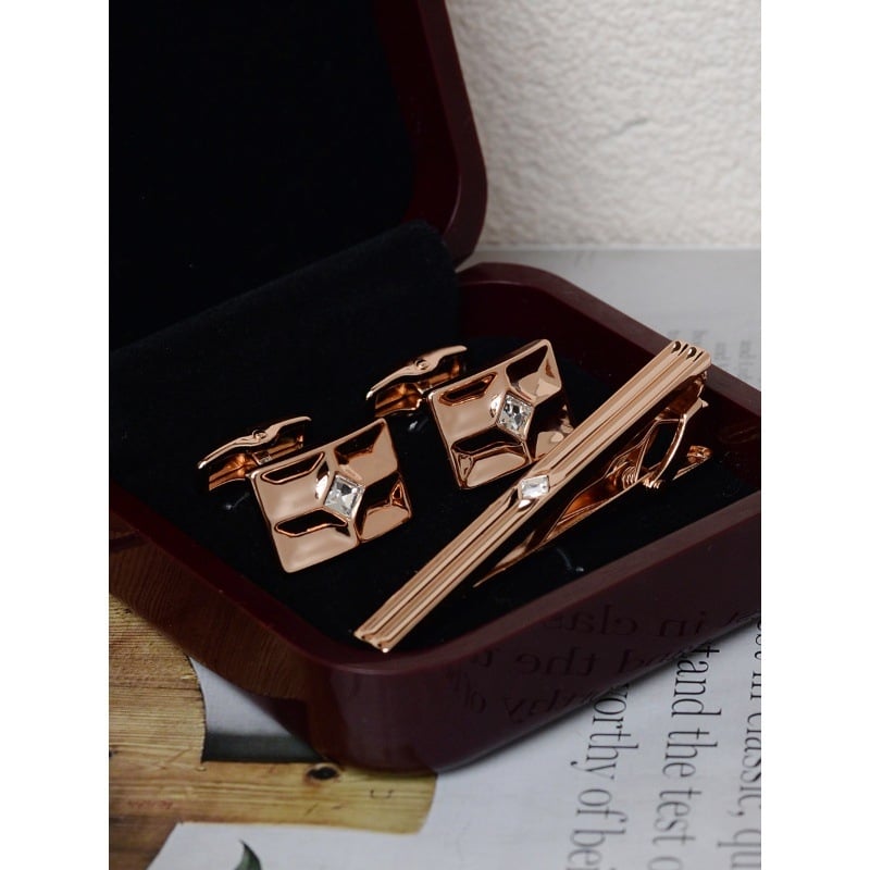 Комплект клип за вратовръзка и маншетни копчета за мъже — сплав, индивидуално опаковано, подарък за сватба или бизнес