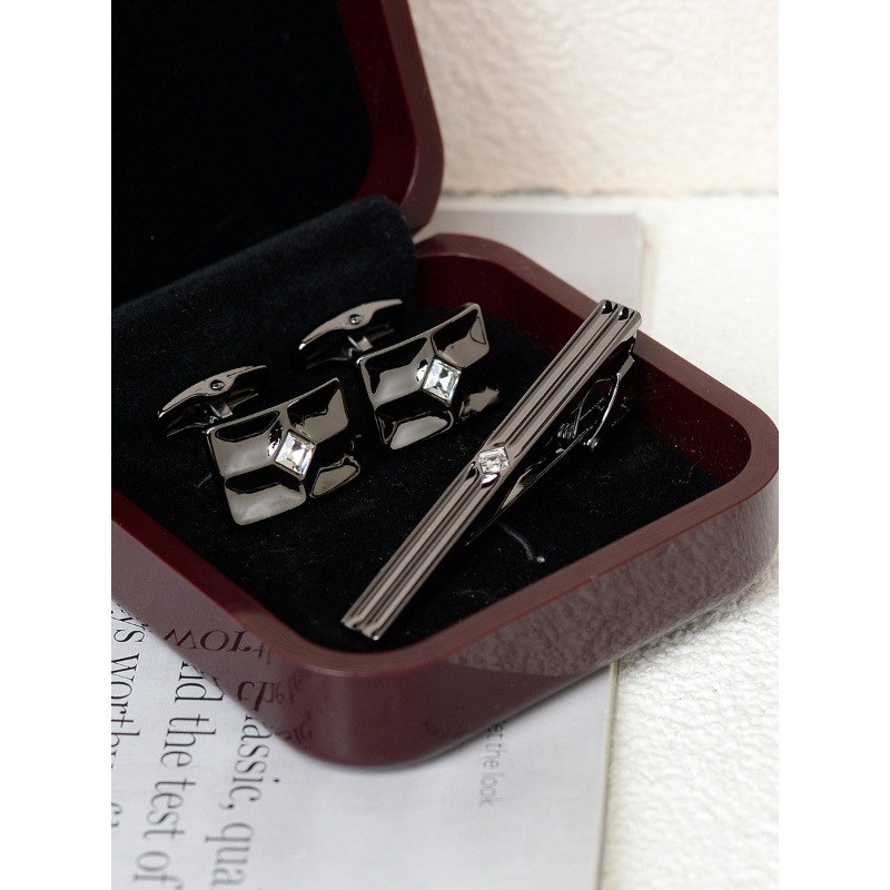 Комплект клип за вратовръзка и маншетни копчета за мъже — сплав, индивидуално опаковано, подарък за сватба или бизнес