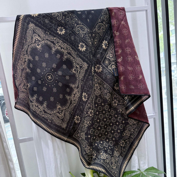 Ženski dvostrani kvadratni šal od svile i vuna, warp-knit, lagani luksuzni stil, otisak