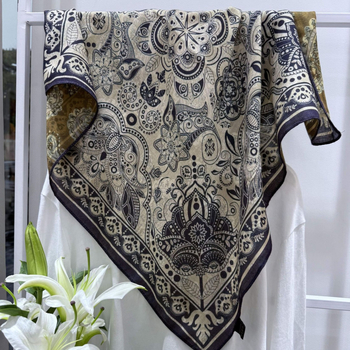 Ženski dvostrani kvadratni šal od svile i vuna, warp-knit, lagani luksuzni stil, otisak