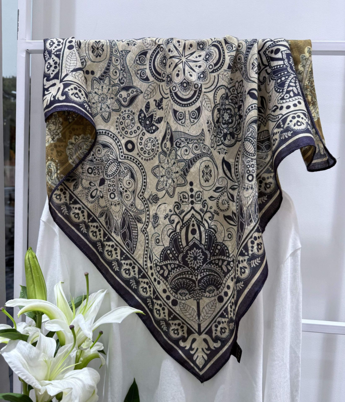 Ženski dvostrani kvadratni šal od svile i vuna, warp-knit, lagani luksuzni stil, otisak