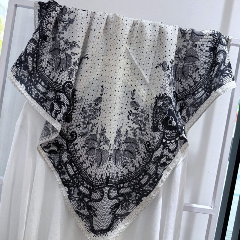 Ženski dvostrani kvadratni šal od svile i vuna, warp-knit, lagani luksuzni stil, otisak