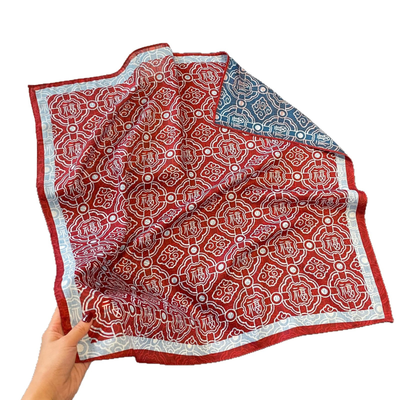 Ženski dvostrani kvadratni šal od svile i vuna, warp-knit, lagani luksuzni stil, otisak