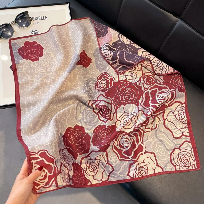 Ženski dvostrani kvadratni šal od svile i vuna, warp-knit, lagani luksuzni stil, otisak