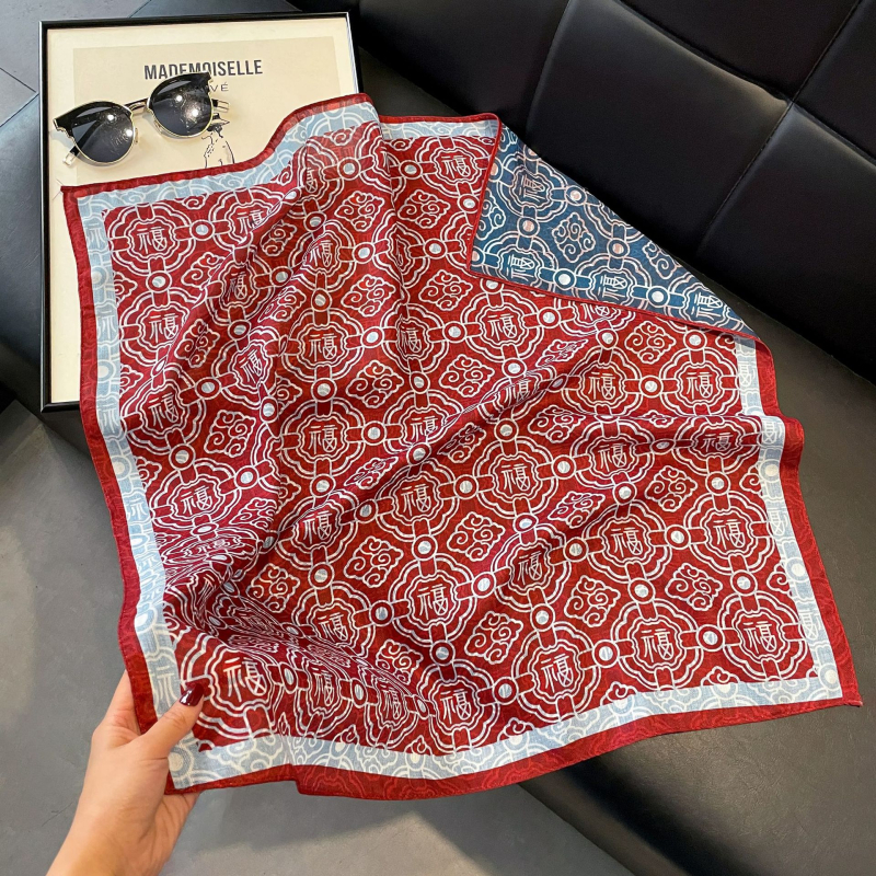 Ženski dvostrani kvadratni šal od svile i vuna, warp-knit, lagani luksuzni stil, otisak