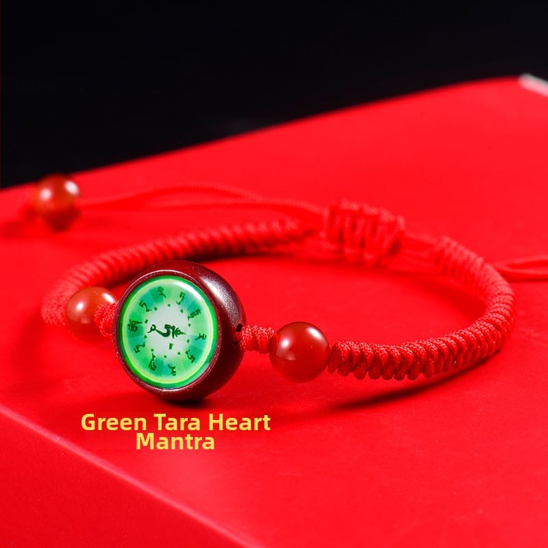 Гривна с Тханга и цинамар, мантра Зелената Тара; ръчно плетена, унисекс, ретро стил литература и изкуство