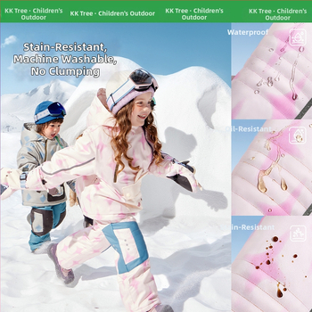 KK Tree Vaikų slidinėjimo komplektas – šiltas unisex džaketė ir kelnių komplektas, gyvūnų karikatūrų raštas, vandeniui atsparus 5000mm, poliesterio audinys, gobtuvas, Žiema 2025