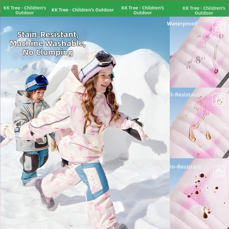 KK Tree Vaikų slidinėjimo komplektas – šiltas unisex džaketė ir kelnių komplektas, gyvūnų karikatūrų raštas, vandeniui atsparus 5000mm, poliesterio audinys, gobtuvas, Žiema 2025