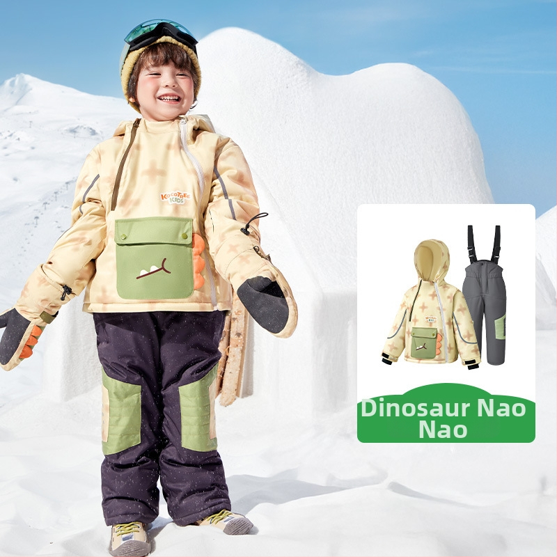 KK Tree Vaikų slidinėjimo komplektas – šiltas unisex džaketė ir kelnių komplektas, gyvūnų karikatūrų raštas, vandeniui atsparus 5000mm, poliesterio audinys, gobtuvas, Žiema 2025