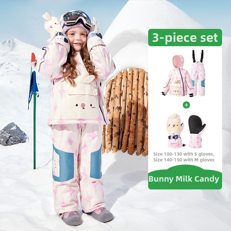 KK Tree Vaikų slidinėjimo komplektas – šiltas unisex džaketė ir kelnių komplektas, gyvūnų karikatūrų raštas, vandeniui atsparus 5000mm, poliesterio audinys, gobtuvas, Žiema 2025