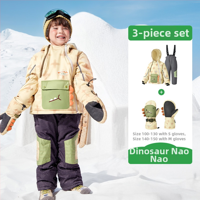 KK Tree Vaikų slidinėjimo komplektas – šiltas unisex džaketė ir kelnių komplektas, gyvūnų karikatūrų raštas, vandeniui atsparus 5000mm, poliesterio audinys, gobtuvas, Žiema 2025