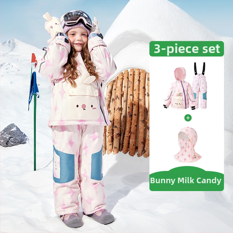 KK Tree Vaikų slidinėjimo komplektas – šiltas unisex džaketė ir kelnių komplektas, gyvūnų karikatūrų raštas, vandeniui atsparus 5000mm, poliesterio audinys, gobtuvas, Žiema 2025