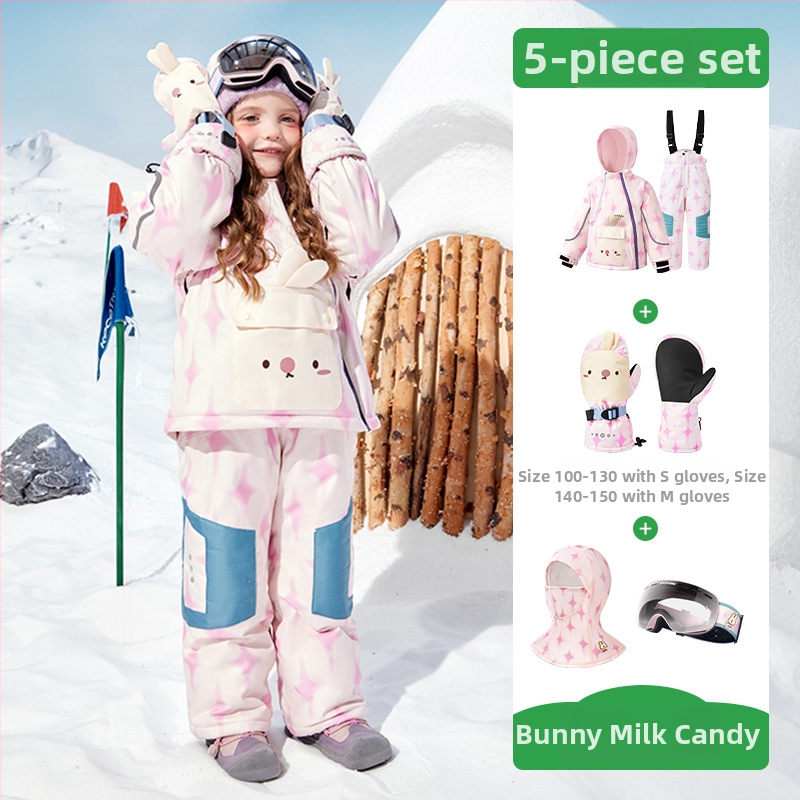 KK Tree Vaikų slidinėjimo komplektas – šiltas unisex džaketė ir kelnių komplektas, gyvūnų karikatūrų raštas, vandeniui atsparus 5000mm, poliesterio audinys, gobtuvas, Žiema 2025