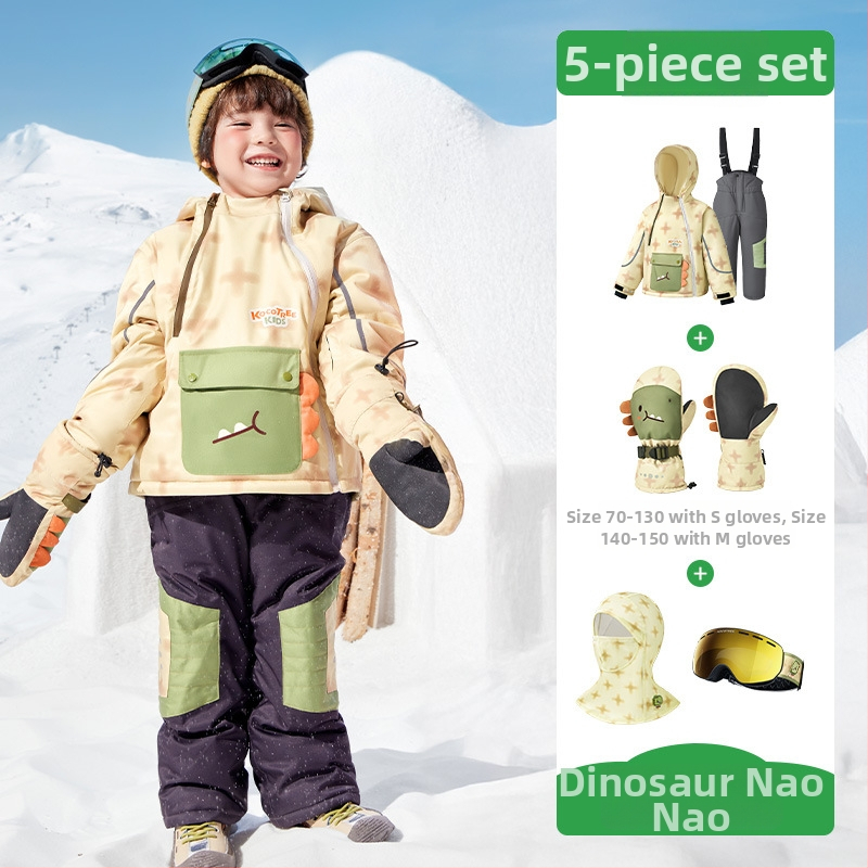 KK Tree Vaikų slidinėjimo komplektas – šiltas unisex džaketė ir kelnių komplektas, gyvūnų karikatūrų raštas, vandeniui atsparus 5000mm, poliesterio audinys, gobtuvas, Žiema 2025