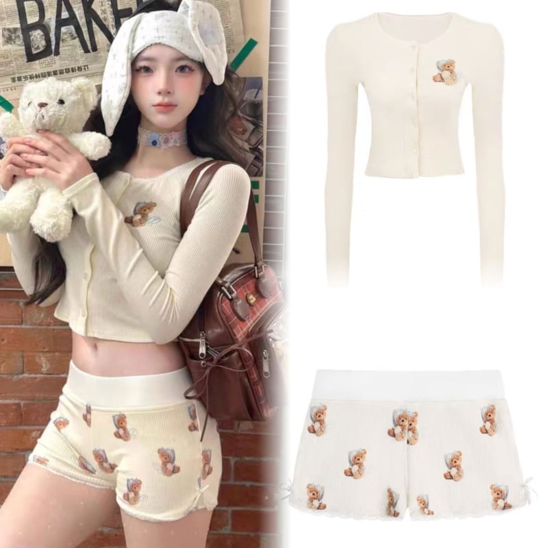 Lányoknak szóló pizsama pántos, Cartoon mintával, vékony anyag, U-alakú gallér — Nyár 2025