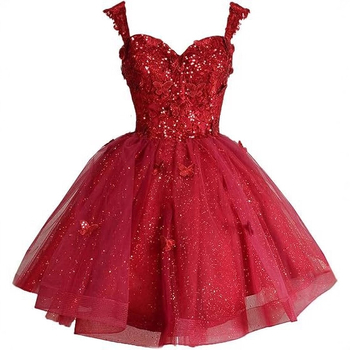 Вечерна рокля с открити рамене и тюл с блясък, презрамки, 3D мотив пеперуда и пайети, без ръкави, талия средна, полиестер