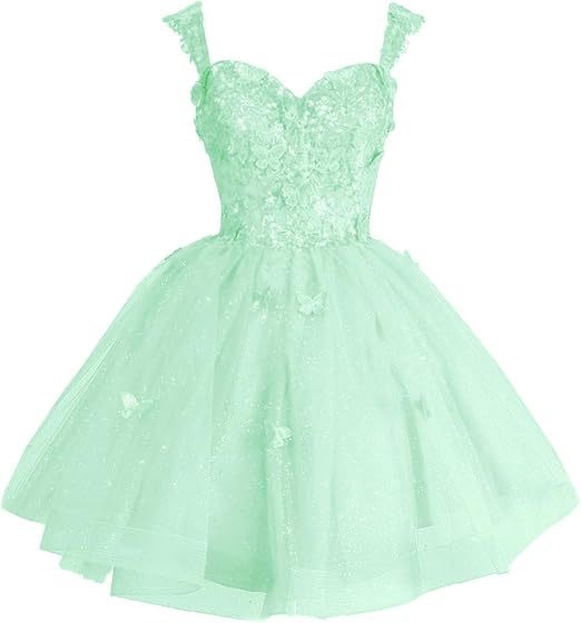 Вечерна рокля с открити рамене и тюл с блясък, презрамки, 3D мотив пеперуда и пайети, без ръкави, талия средна, полиестер