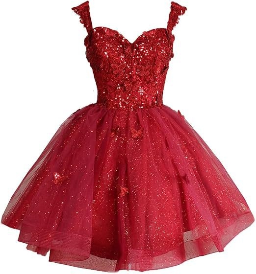 Вечерна рокля с открити рамене и тюл с блясък, презрамки, 3D мотив пеперуда и пайети, без ръкави, талия средна, полиестер