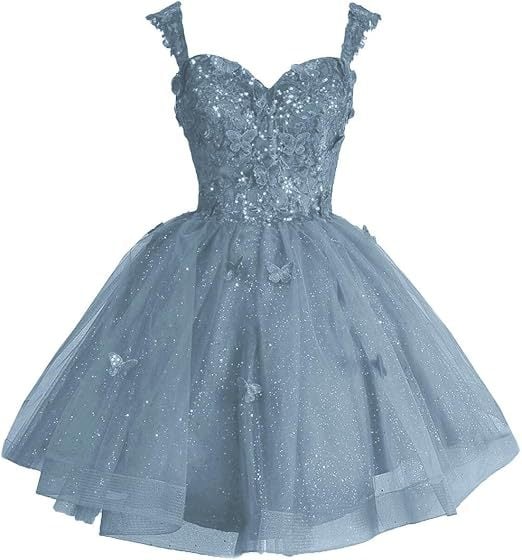 Вечерна рокля с открити рамене и тюл с блясък, презрамки, 3D мотив пеперуда и пайети, без ръкави, талия средна, полиестер