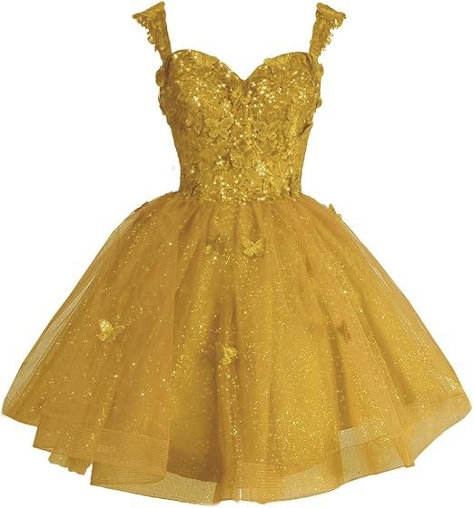 Вечерна рокля с открити рамене и тюл с блясък, презрамки, 3D мотив пеперуда и пайети, без ръкави, талия средна, полиестер