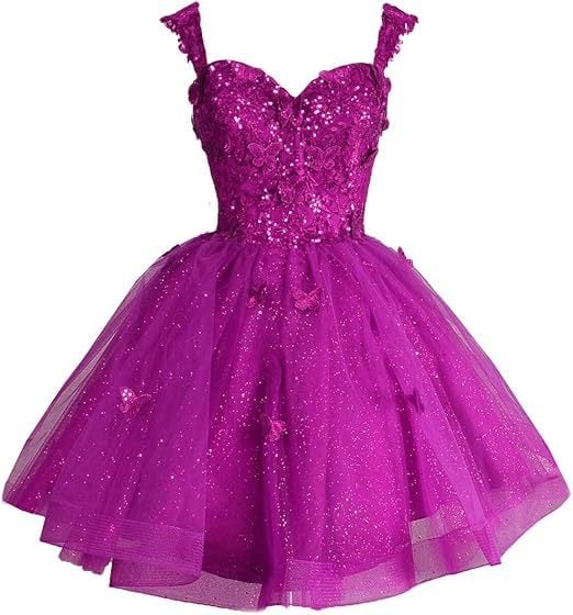 Вечерна рокля с открити рамене и тюл с блясък, презрамки, 3D мотив пеперуда и пайети, без ръкави, талия средна, полиестер