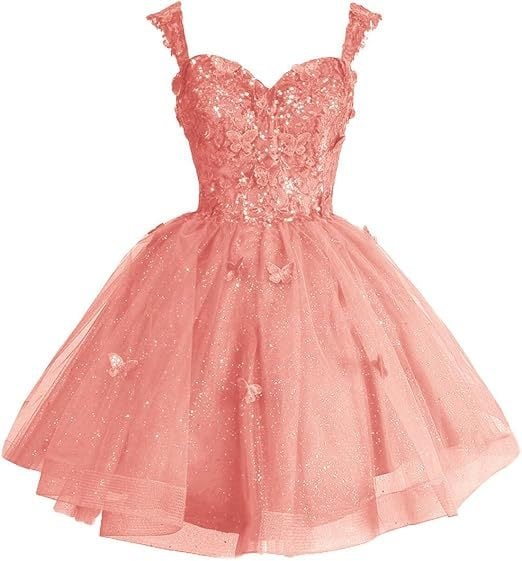 Вечерна рокля с открити рамене и тюл с блясък, презрамки, 3D мотив пеперуда и пайети, без ръкави, талия средна, полиестер