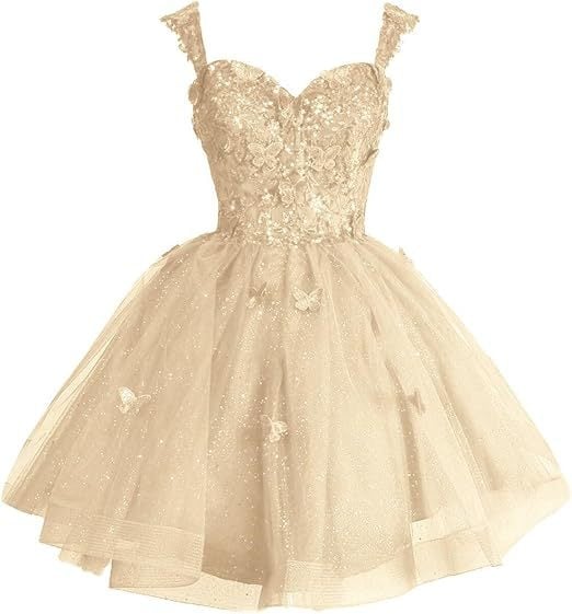 Вечерна рокля с открити рамене и тюл с блясък, презрамки, 3D мотив пеперуда и пайети, без ръкави, талия средна, полиестер