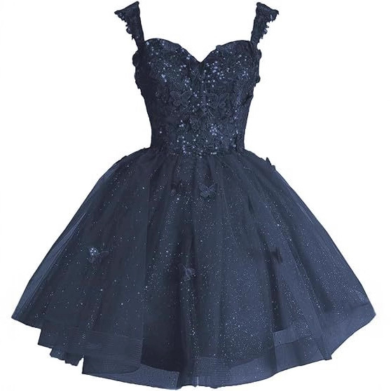 Вечерна рокля с открити рамене и тюл с блясък, презрамки, 3D мотив пеперуда и пайети, без ръкави, талия средна, полиестер