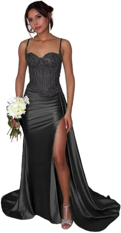 Večernja haljina balon siluete, bez naramenica, duga, s otvorenim leđima, s malim šlepom
