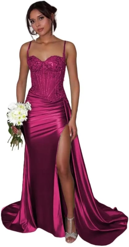 Večernja haljina balon siluete, bez naramenica, duga, s otvorenim leđima, s malim šlepom