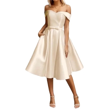 Елегантна вечерна рокля в стил A‑линия, сатен, без презрамки (off-shoulder), дълга, полиестерна материя 70–80%