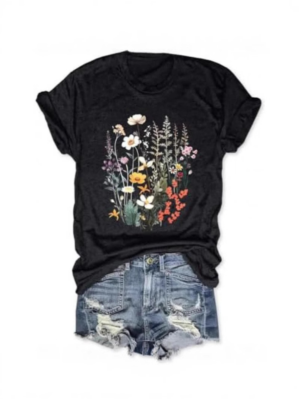 Kokvilnas T-krekls ar īsām piedurknēm un apaļu kaklu, reljefveida tekstūra, stilīgs pilsētas stils