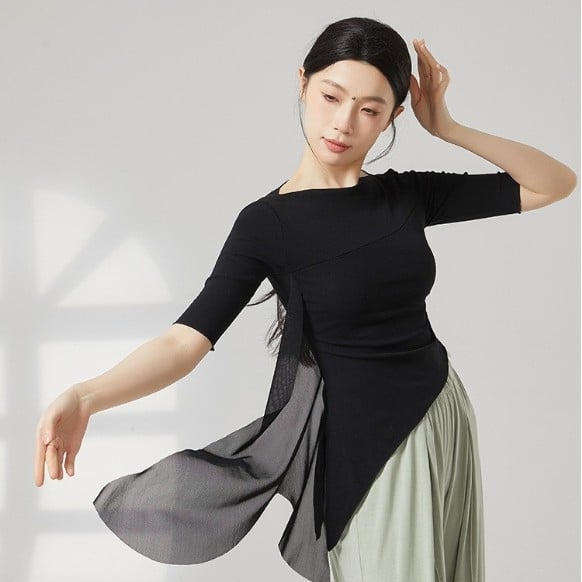 Moterų šiuolaikinio šokio viršūnė, medvilnės mišinys 95% medvilnė, 5% elastanas, visais metų laikais, skirta scenai, lotynų ir liaudies šokių.