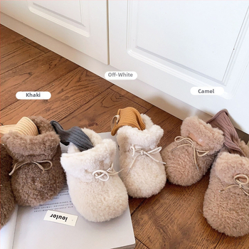 Meitenēm ziemas zābaki ar mākslīgu pūku augšdaļu, vienkrāsains dizains, TPR zole, Velcro aizdare