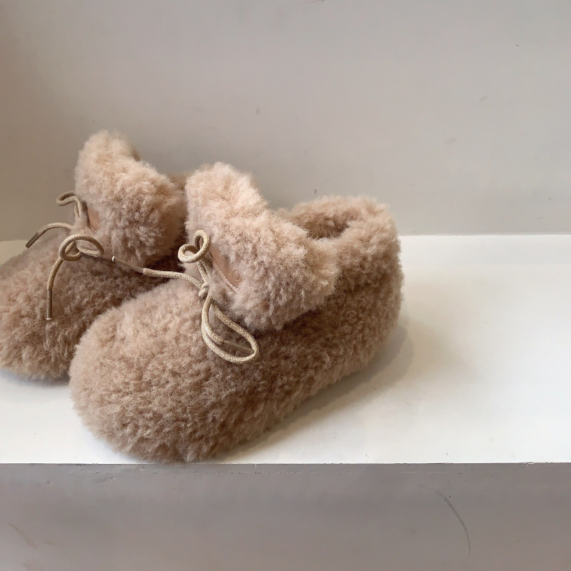 Meitenēm ziemas zābaki ar mākslīgu pūku augšdaļu, vienkrāsains dizains, TPR zole, Velcro aizdare