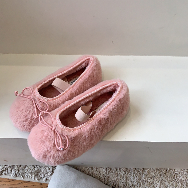 Meitenēm ziemas zābaki ar mākslīgu pūku augšdaļu, vienkrāsains dizains, TPR zole, Velcro aizdare