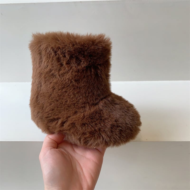 Meitenēm ziemas zābaki ar mākslīgu pūku augšdaļu, vienkrāsains dizains, TPR zole, Velcro aizdare