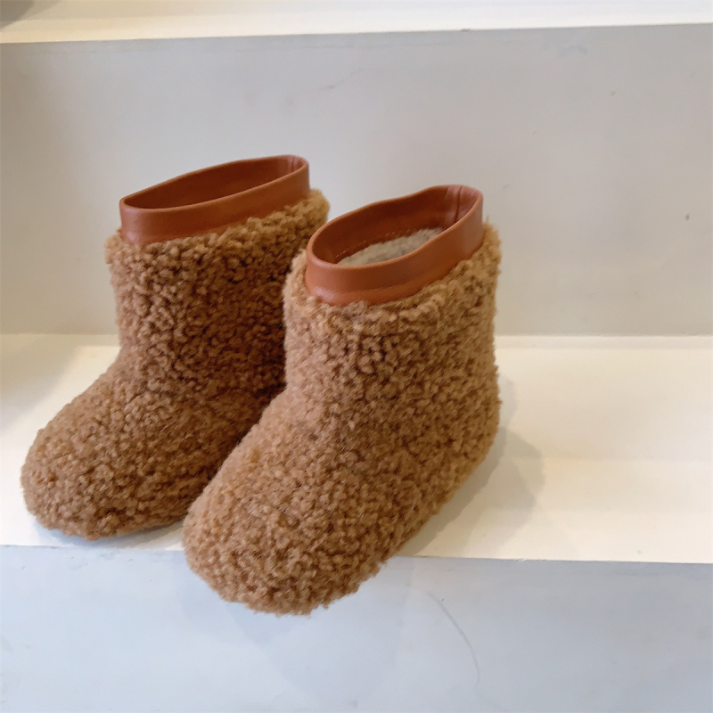 Meitenēm ziemas zābaki ar mākslīgu pūku augšdaļu, vienkrāsains dizains, TPR zole, Velcro aizdare